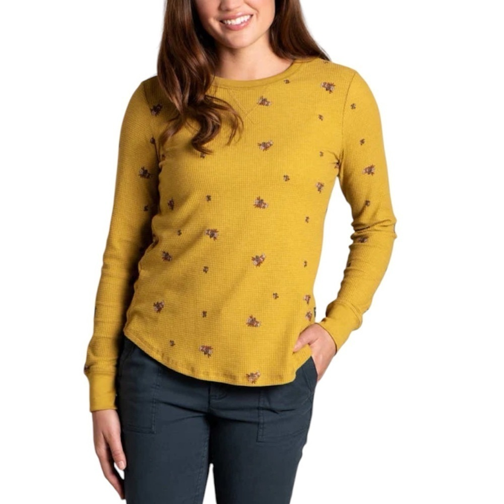 Toad&Co Foothill Waffle Knit Long Sleeve Crew Neck Tee Medium Mustard Ye…